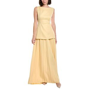 Hl Affair Womens 2Pc Top & Pleated Maxi Skirt Set, Yellow